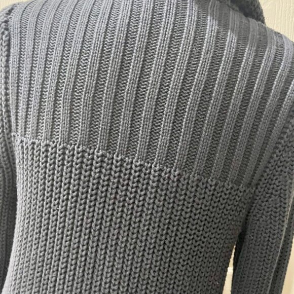 SAKS FIFTH AVENUE CARDIGAN HOODED SWEATER FISHERMAN CHUNKY 100% COTTON NAVY BLUE - Picture 9 of 14